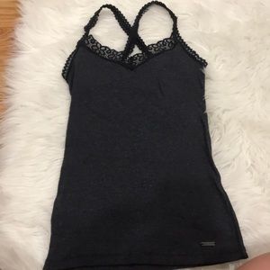 Navy blue crisscross v-neck lace tank